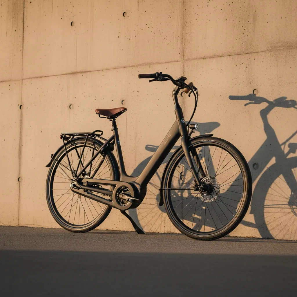 Gazelle Avignon C380 Dame luxury el-cykel set fra siden mod en cremehvid baggrund
