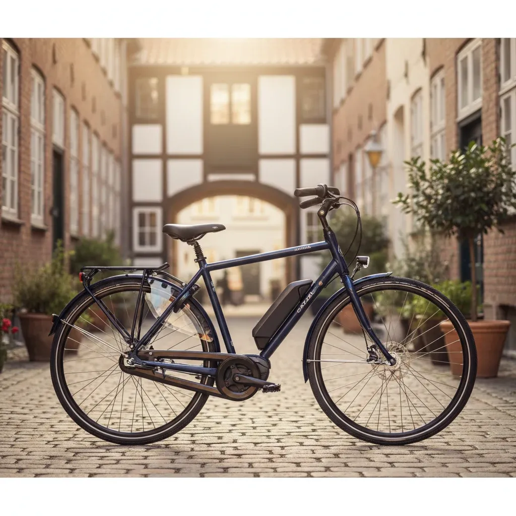 Gazelle Ultimate C8+ HMB Belt dame el-cykel set fra siden mod en cremehvid baggrund